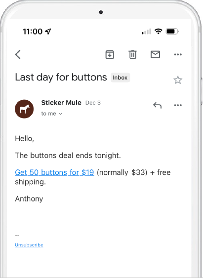Stickermule’s subject lines tell subscribers the email's message right away.